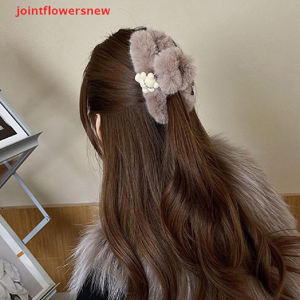 Kẹp Tóc Càng Cua Hình Gấu / Cá Mập Phủ Lông Thỏ Dễ Thương Thời Trang Mùa Đông Hàn Quốc Cho Nữ