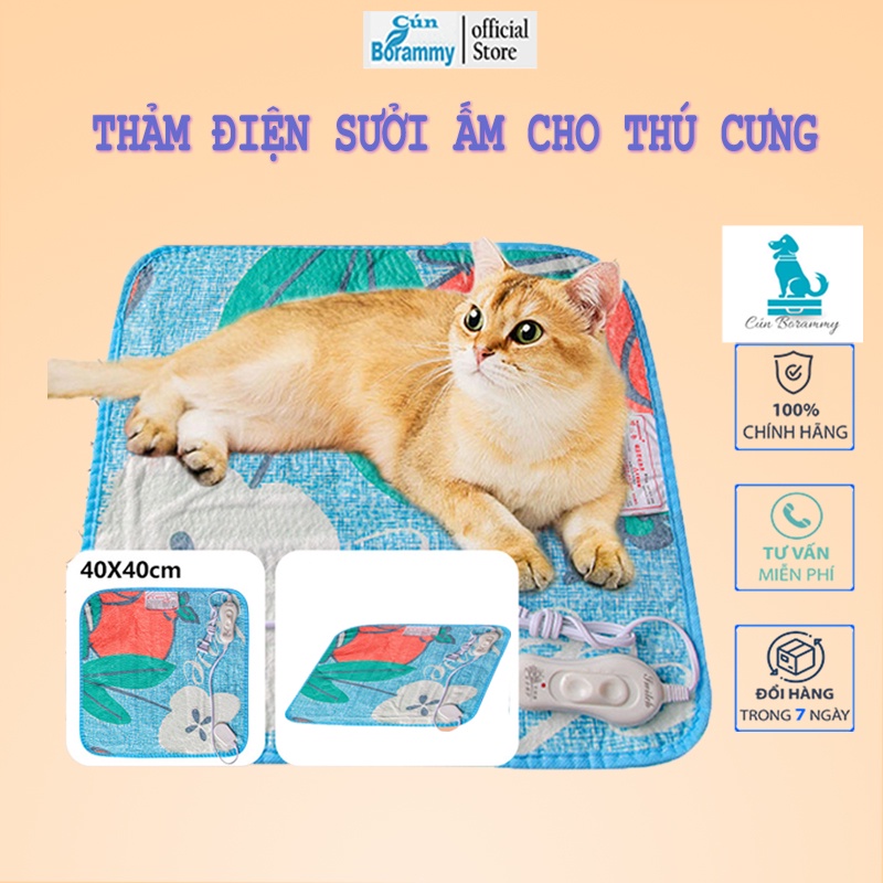 Thảm điện sưởi ấm cho thú cưng trong mùa đông - Đệm lót chuồng cho chó mèo sưởi ấm chống cháy nổ