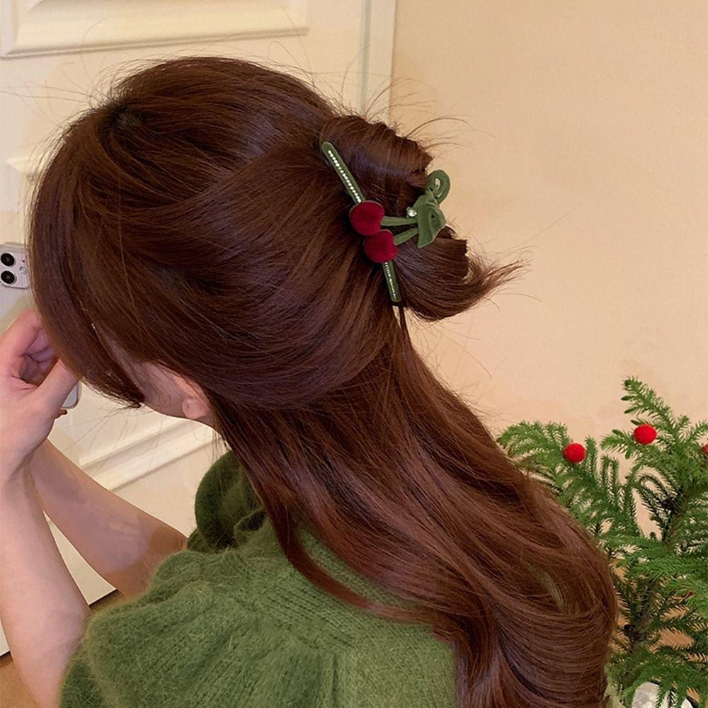 Kẹp Tóc Hình Trái Cherry Phong Cách Pháp Ngọt Ngào Mừng Năm Mới Cho Bé Gái|Dây Buộc Tóc Màu Xanh Lá Cây Thời Trang Cho Nữ