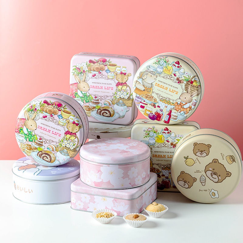 Hộp đóng gói bánh quy hộp sắt bánh quy hộp sắt kẹo hoạt hình hộp thiếc vuông hình tròn hộp đựng bánh