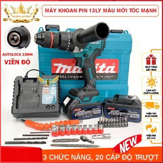 Máy Khoan Pin Makiita 199V 3 Chức Năng Máy Vặn Vít 20 Cấp Độ Trượt, Động Cơ Không Chổi Than, Đầu Auto Lock 13mm Viền Đỏ