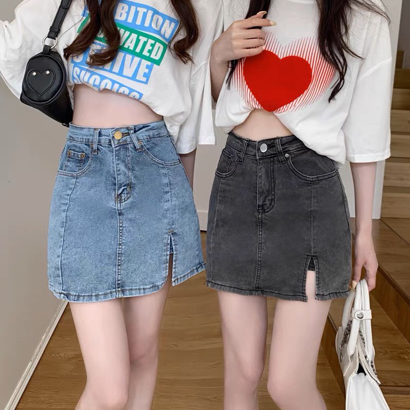 CHÂN VÁY JEAN CO GIÃN XẺ TÀ  [ TNT SHOP JEAN 60KG 90KG ]