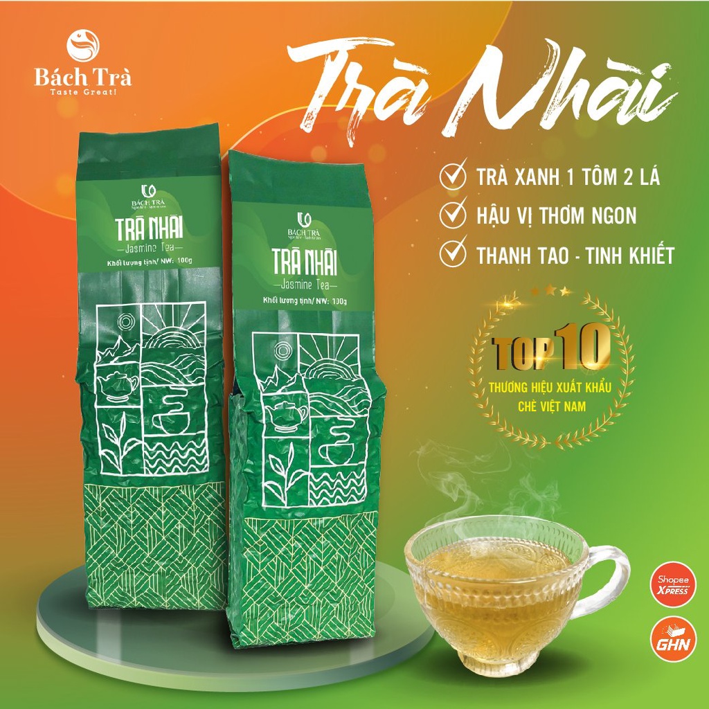 Trà Nhài phổ thông Bách Trà đóng gói túi hút chân không 100g/200g/500g