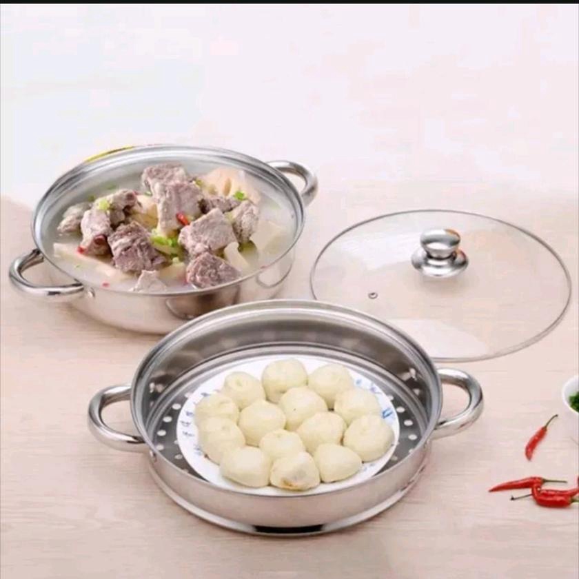 bộ nồi nấu lẩu.hấp inox 28cm dùng được bếp từ
