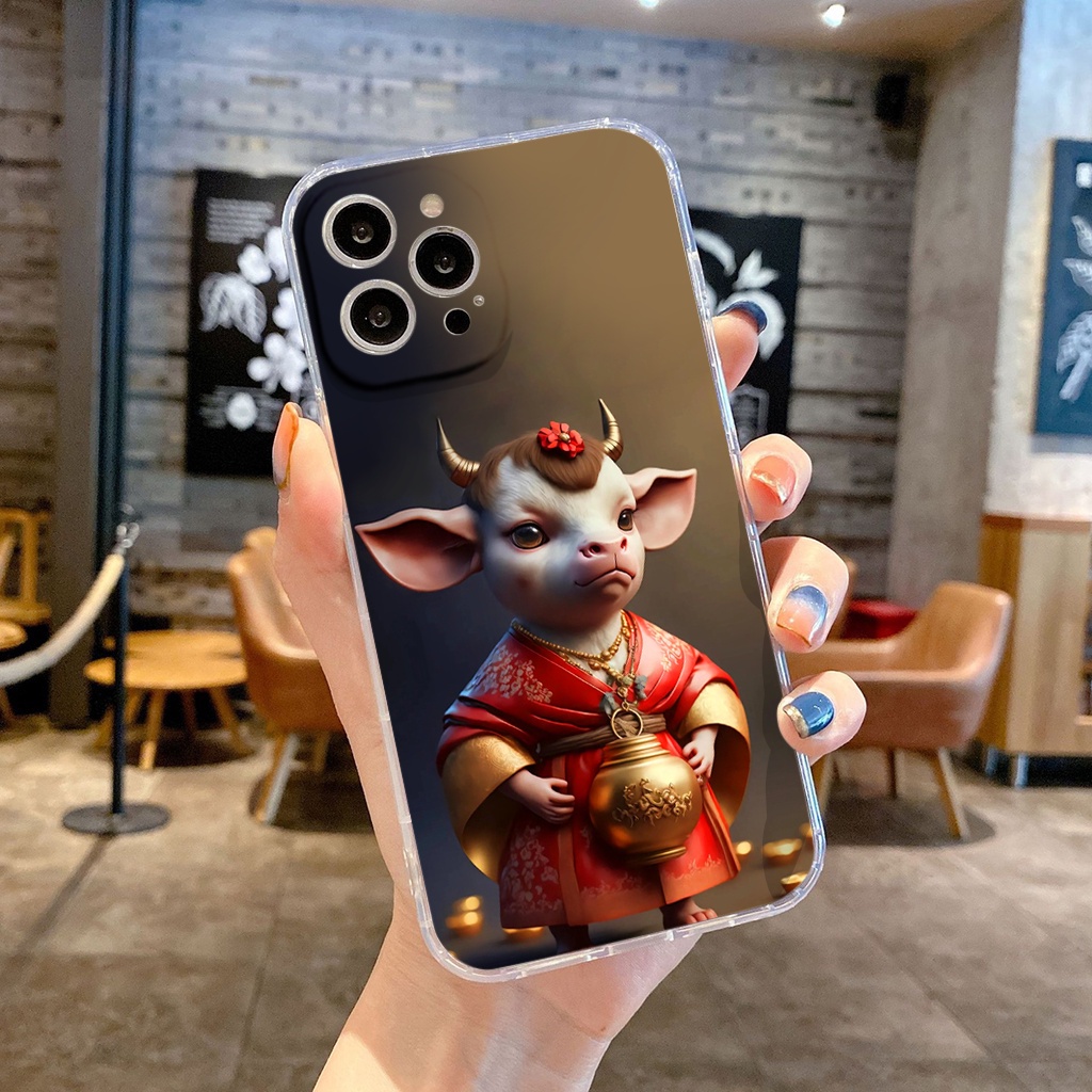 Ốp iPhone ốp lưng iPhone Silicon viền vuông bảo vệ camera tuổi Sửu Trâu 12 con giáp Tài Lộc iP6 đến iP14promax - li511
