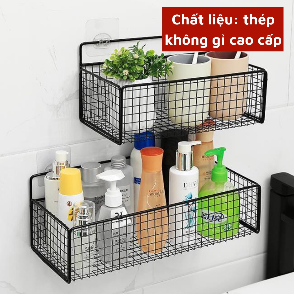 Kệ sắt dán tường siêu chắc chắn giá đựng mỹ phẩm dán tường không khoan đục cao cấp không rỉ