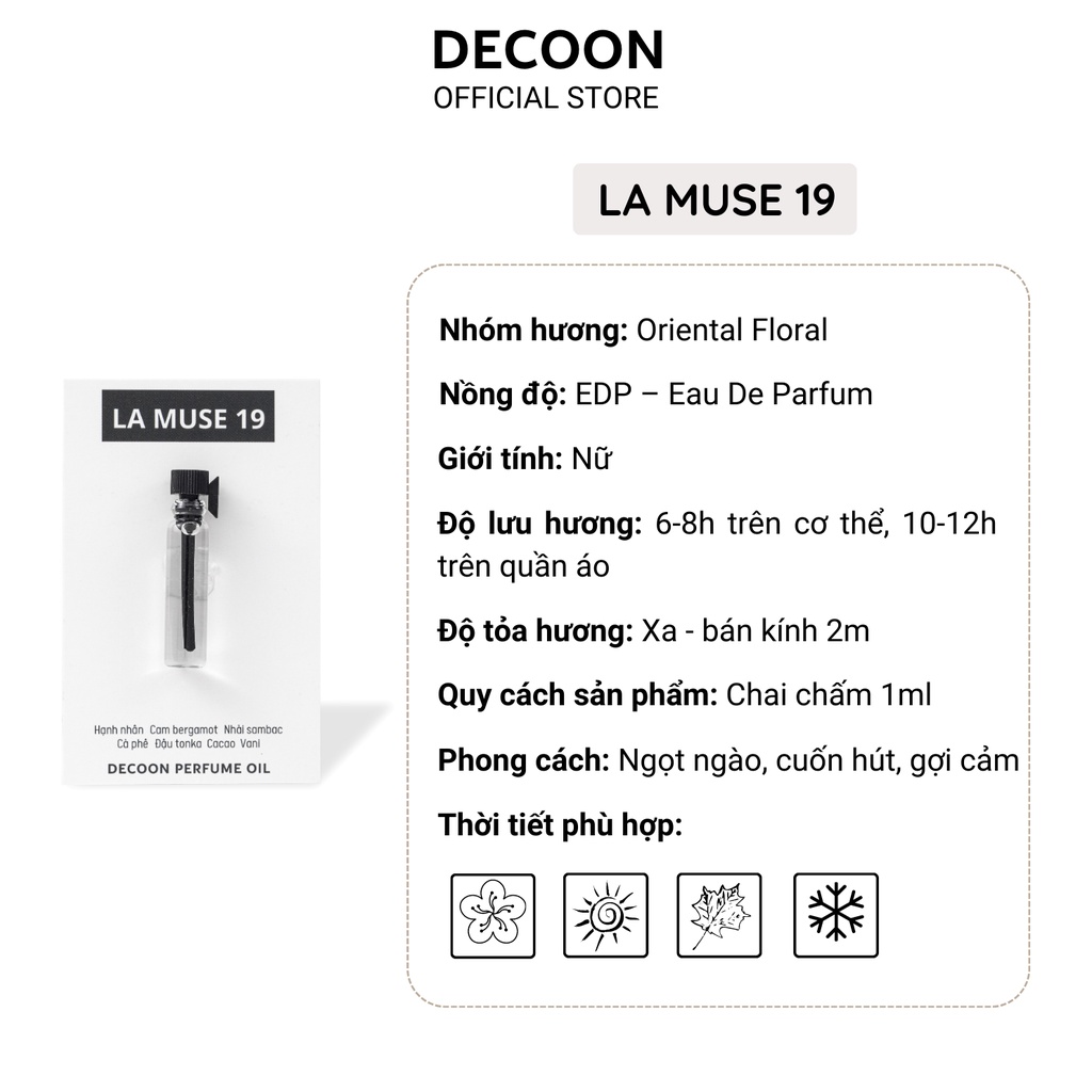 Tinh dầu thơm Decoon La Muse 19 vial dùng thử 1ml dạng chấm
