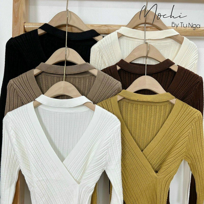 Áo kiểu nữ dài chéo tà đặp chéo tay dài thun bo gân mc b22