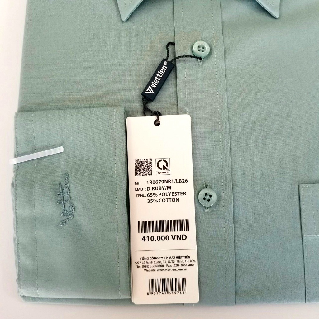 Aó sơ mi nam dài tay Việt Tiến màu XANH VỎ ĐẬU- XANH XÁM , chính hãng , cao cấp – form suông  REGULAR- tà bầu