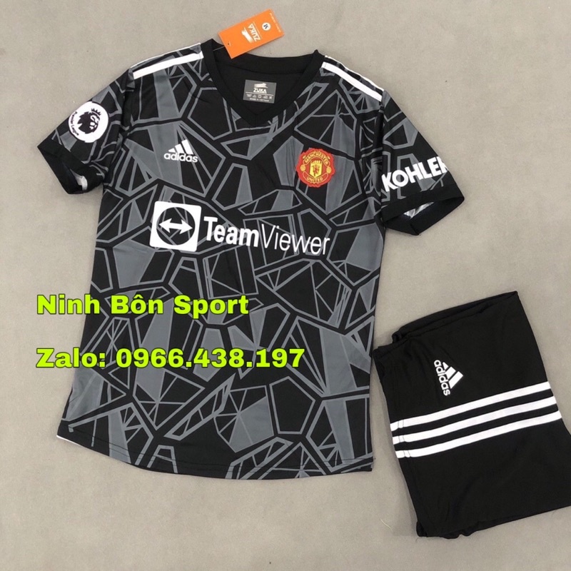 Bộ Quần Áo Đá Banh TM DE GEA Đen MU 2022/2023 - Thun Thái Cao Cấp, Co Dãn Tốt