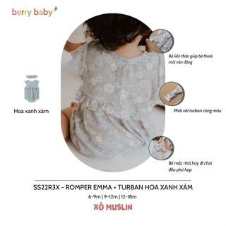 Bộ liền thân cho bé berrybaby dáng ngắn vai cánh tiên màu xanh hoa xám - ảnh sản phẩm 3