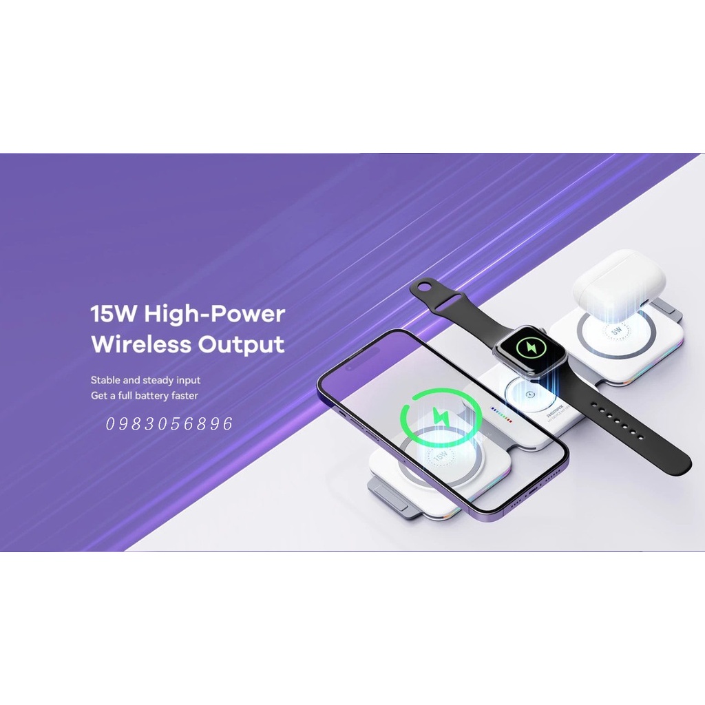 Đế Sạc Nhanh Không Dây 22.5W gấp gọn 3in1 Remax Rp - W72