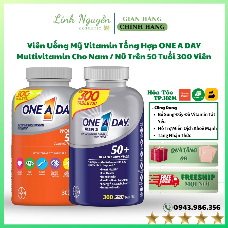 Viên Uống Mỹ Vitamin Tổng Hợp ONE A DAY Multivitamin Cho Nam / Nữ Trên 50 Tuổi 300 Viên
