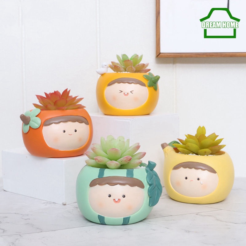 Chậu Hoa Bằng Nhựa Resin Họa Tiết Hoạt Hình Dễ Thương Vui Nhộn Dùng Trang Trí Nhà Cửa Giá Đỡ