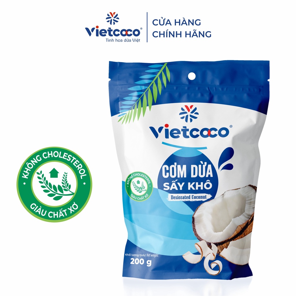 Cơm dừa nạo sấy Vietcoco túi 200gr - flake - sợi dài