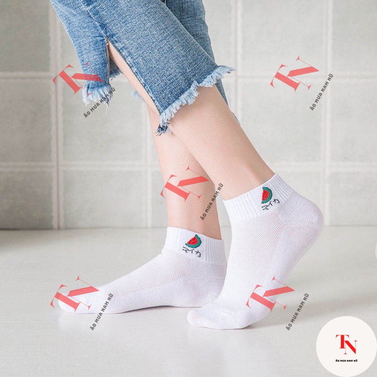 Tất cổ ngắn nữ trắng họa tiết dễ thương, set 5 đôi tất vớ chất liệu cotton co giãn 4 chiều M2602 - Tình Ngọc Store