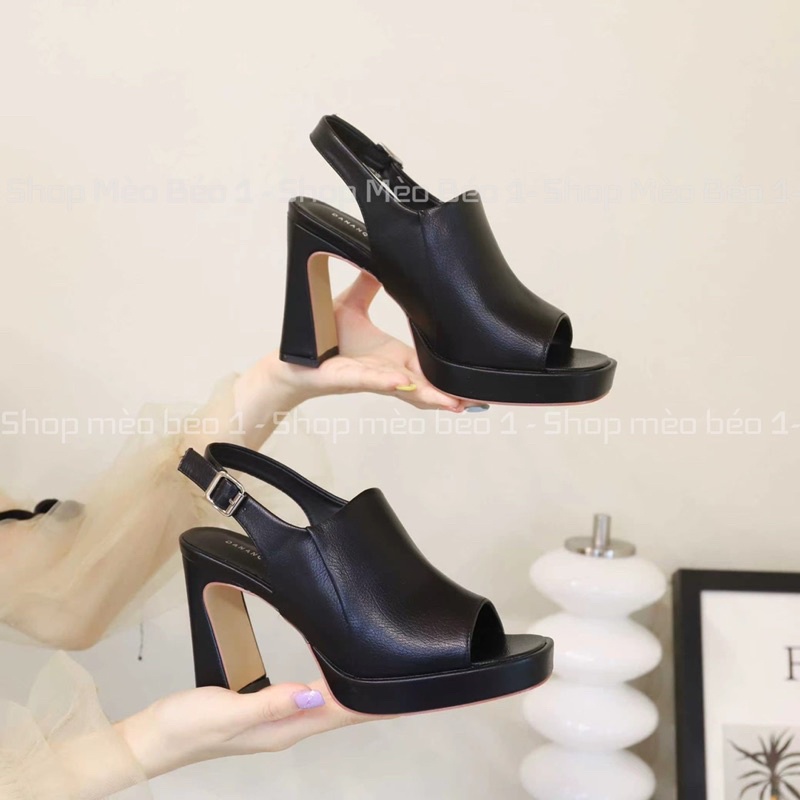 Sandal quai ngang bản to da thật gót trụ fullbox hàng quảng châu cao cấp