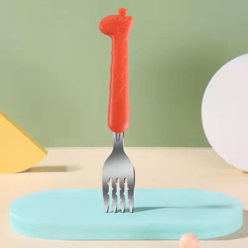 Bộ 2 Muỗng Nĩa Bằng Thép Không Gỉ Cho Bé Tập Ăn