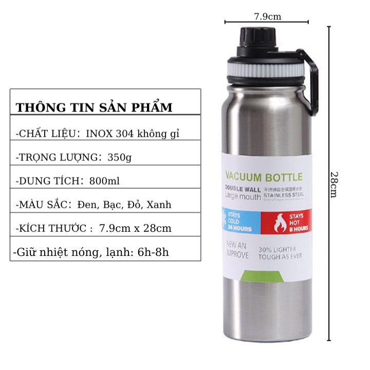Bình giữ nhiệt KHẮC TÊN THEO YÊU CẦU Inox 304 Lamita có ngăn pha trà 24h giữ lạnh cao cấp thể thao dung tích 800ml BGN11