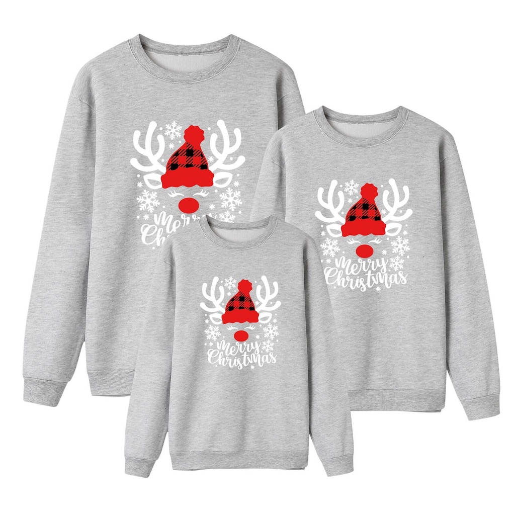 Áo Gia Đình Thu Đông Familylove -Mẫu Sweater Họa Tiết Tuần Lộc Merry Christmas Xinh Xắn Chất Liệu Nỉ Da Cá Cao Cấp