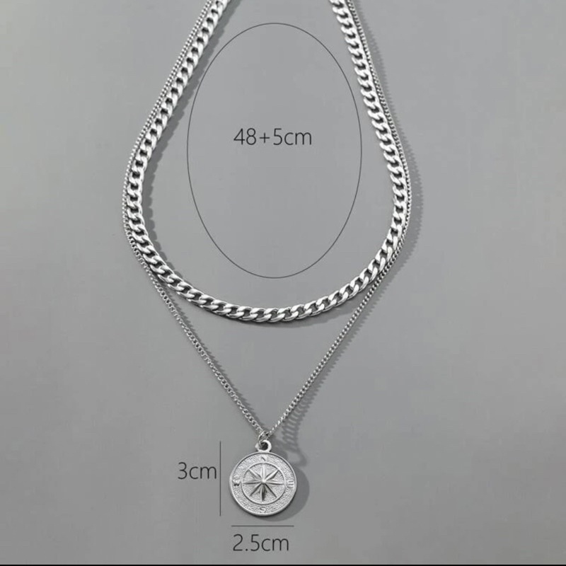 Dây chuyền 2 lớp mặt hình la bàn bằng Thép Titan Không Gỉ 316L - Vòng Cổ Nam Unisex Phong cách Đường Phố Hiphop