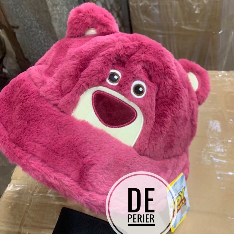 Nón gấu dâu lotso tai bèo phủ lông nhung dễ thương có ảnh thật Deperier