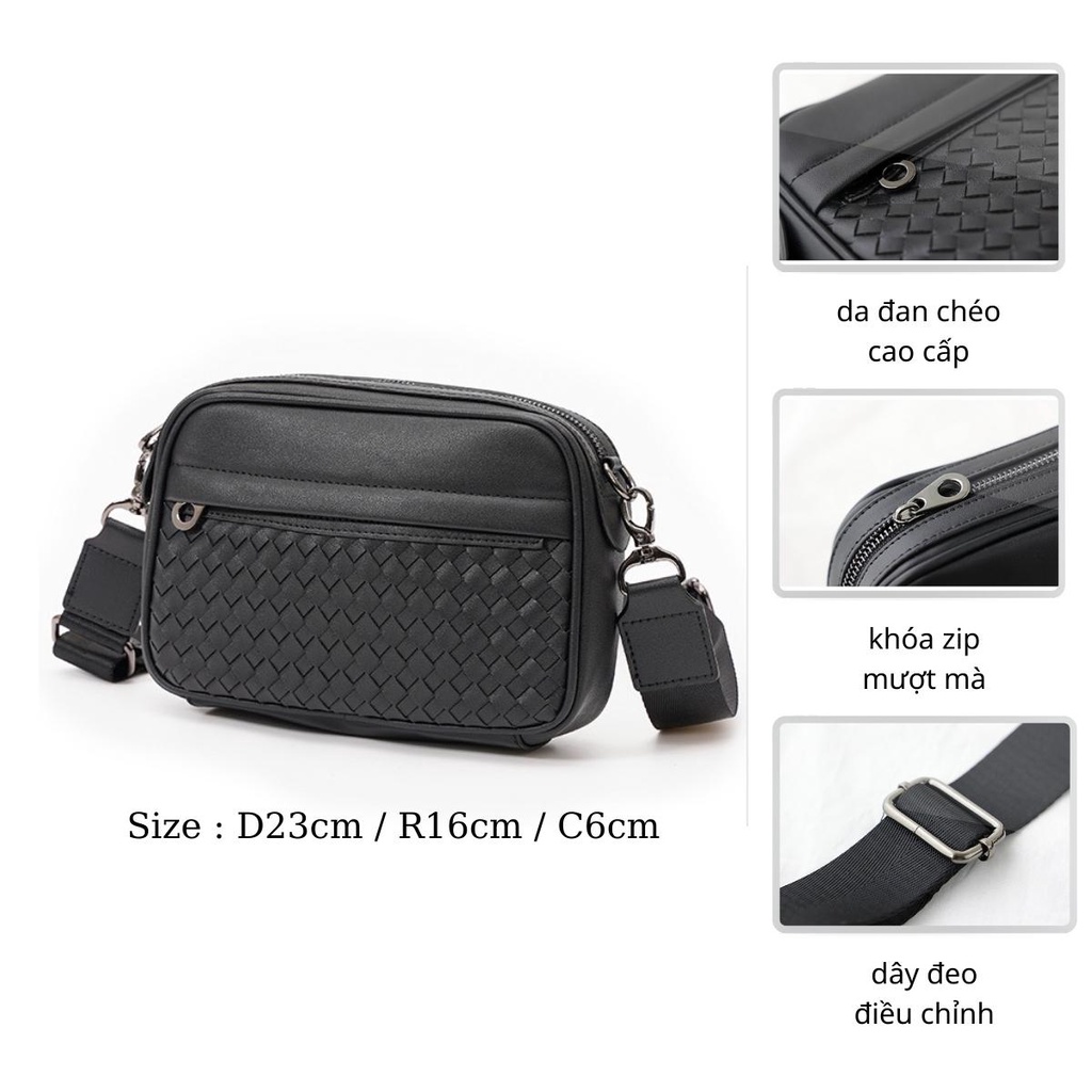 Túi xách đeo chéo đeo vai nam nữ unisex da pu chống nước dạng hộp vuông họa tiết đan chéo thời trang hàn quốc ART TDC005