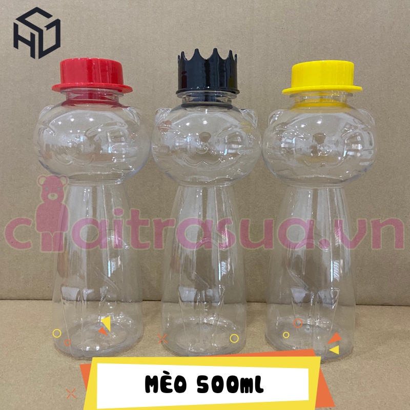 Giá Sỉ: 50 Chai Nhựa Đựng Trà Sữa Hình MÈO 50ml Đáng Yêu
