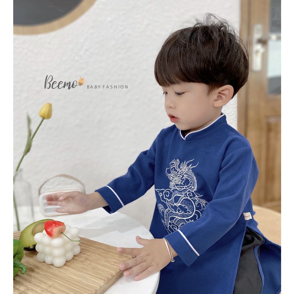Áo dài Tết thêu rồng bé trai