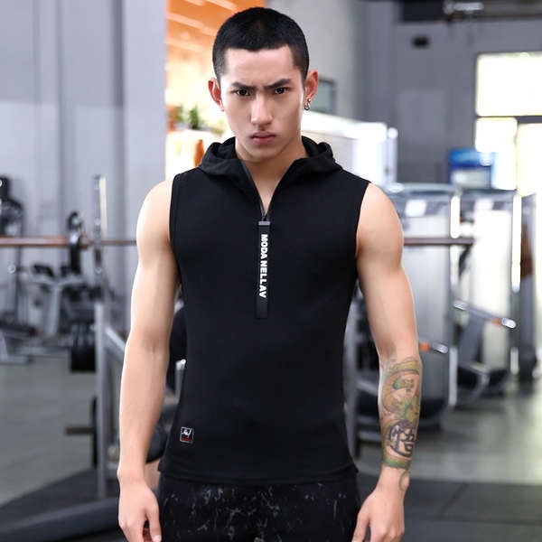 Áo Khoác Thể Thao Sát Nách Có Mũ Trùm Phối Khóa Kéo Theo Phong Cách Mùa Hè Hàn Quốc Dành Cho Nam