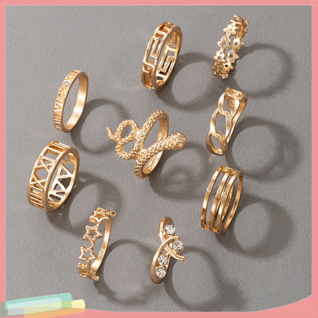 Set 9 nhẫn đeo tay kim loại tạo hình rắn cá tính cho nữ