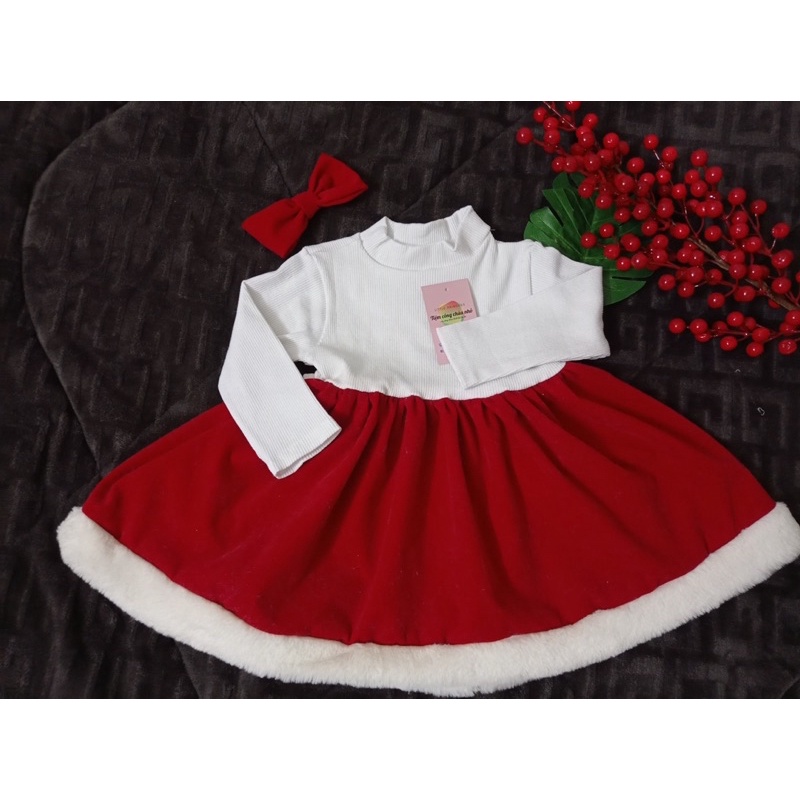 Đầm Nhung NOEL 🍓TIỆM CÔNG CHÚA NHỎ🍓 Váy Bà Già Noel Đỏ Chi Tiết cực ấm áp cho bé