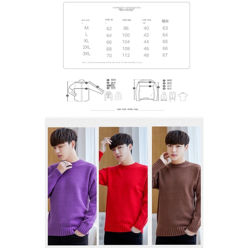 Áo Sweater Dệt Kim Cổ Tròn Màu Đỏ Trơn Kiểu Hàn Quốc Thời Trang Mùa Đông Cho Nam Giới Plus Size 45%