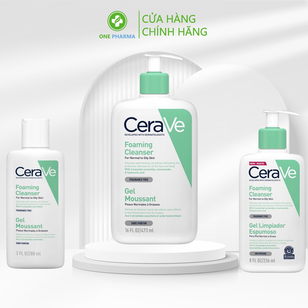 Sữa rửa mặt CeraVe dành cho da thường và da dầu CeraVe Foaming Facial Cleanser 88ml, 236ml, 473ml