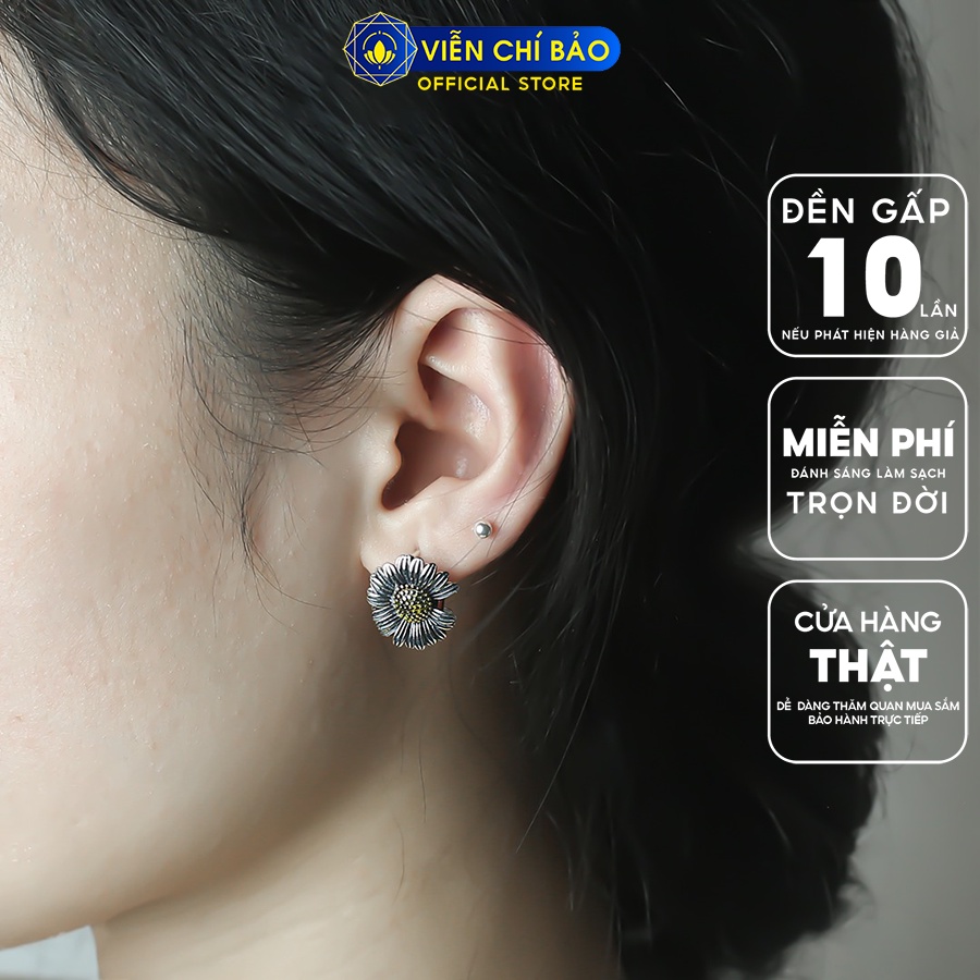 Bông tai bạc nữ hoa hướng dương chất liệu bạc Thái 925 thời trang phụ kiện trang sức Viễn Chí Bảo B000341