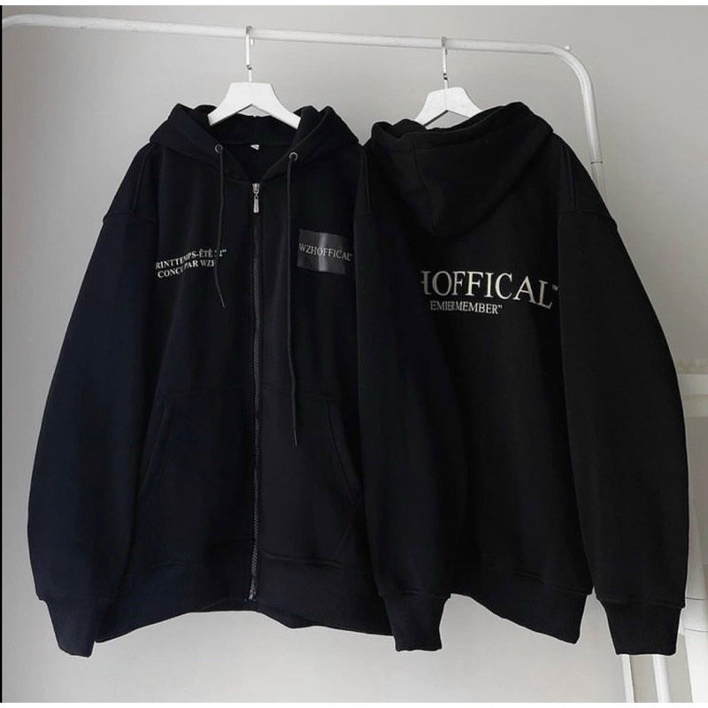 Áo Khoác Nỉ Chữ WZHOFFICAL - Hoodie Có Dây Kéo Nón 2 Lớp Kiểu Rộng Unisex Cặp Đôi Nam Nữ -Chống Nắng