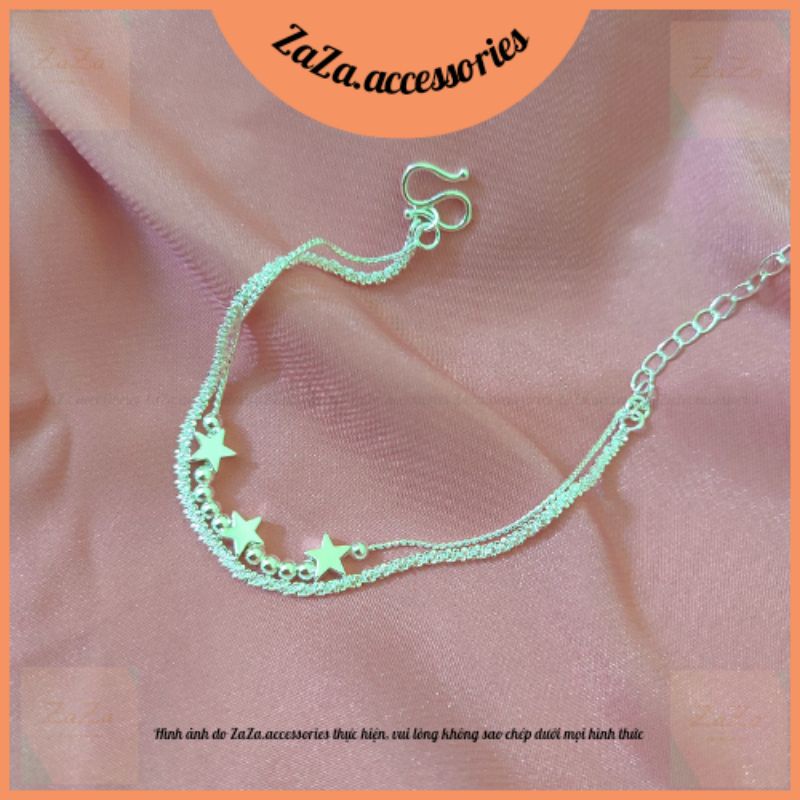 Vòng Tay Nữ Bạc S925 - Lắc Tay Bạc Ý Nữ 2 Lớp Ngôi Sao Starine Kim Sa Tuyết Xinh Xắn ZaZa.accessories