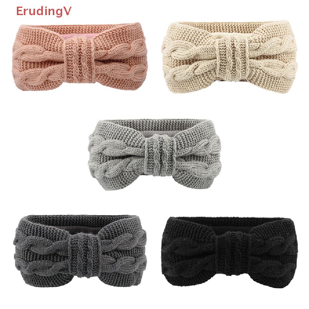 1 Băng Đô Dệt Kim Co Giãn Màu Trơn Đính Nơ Giữ Ấm Mùa Đông