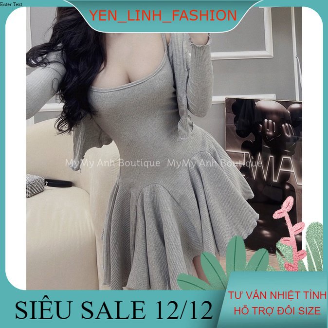 Set váy 2 dây xòe đuôi cá mix khoác cadigan chất thun tăm siêu đẹp