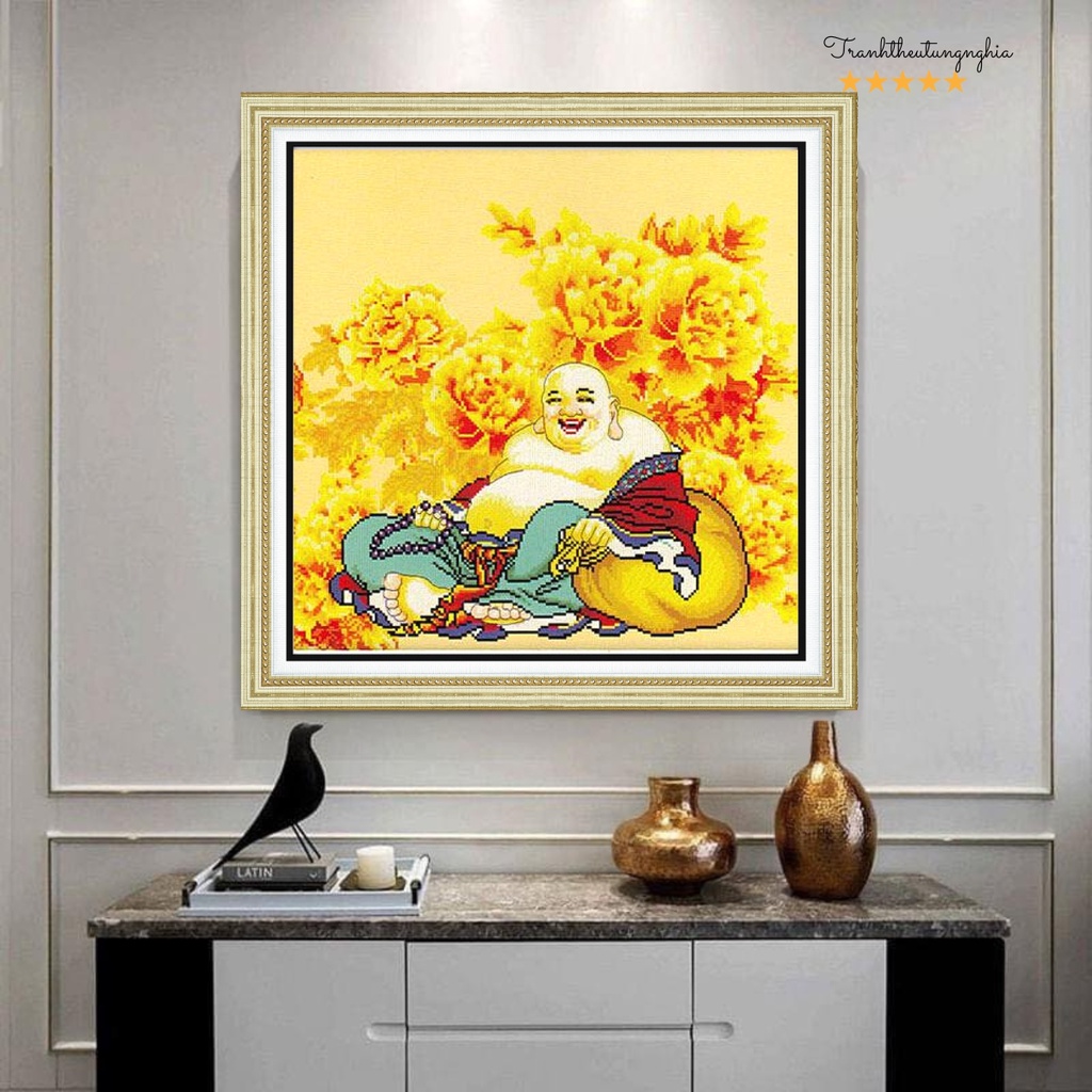 Tranh thêu chữ thập phật di lạc 56cm x 51cm