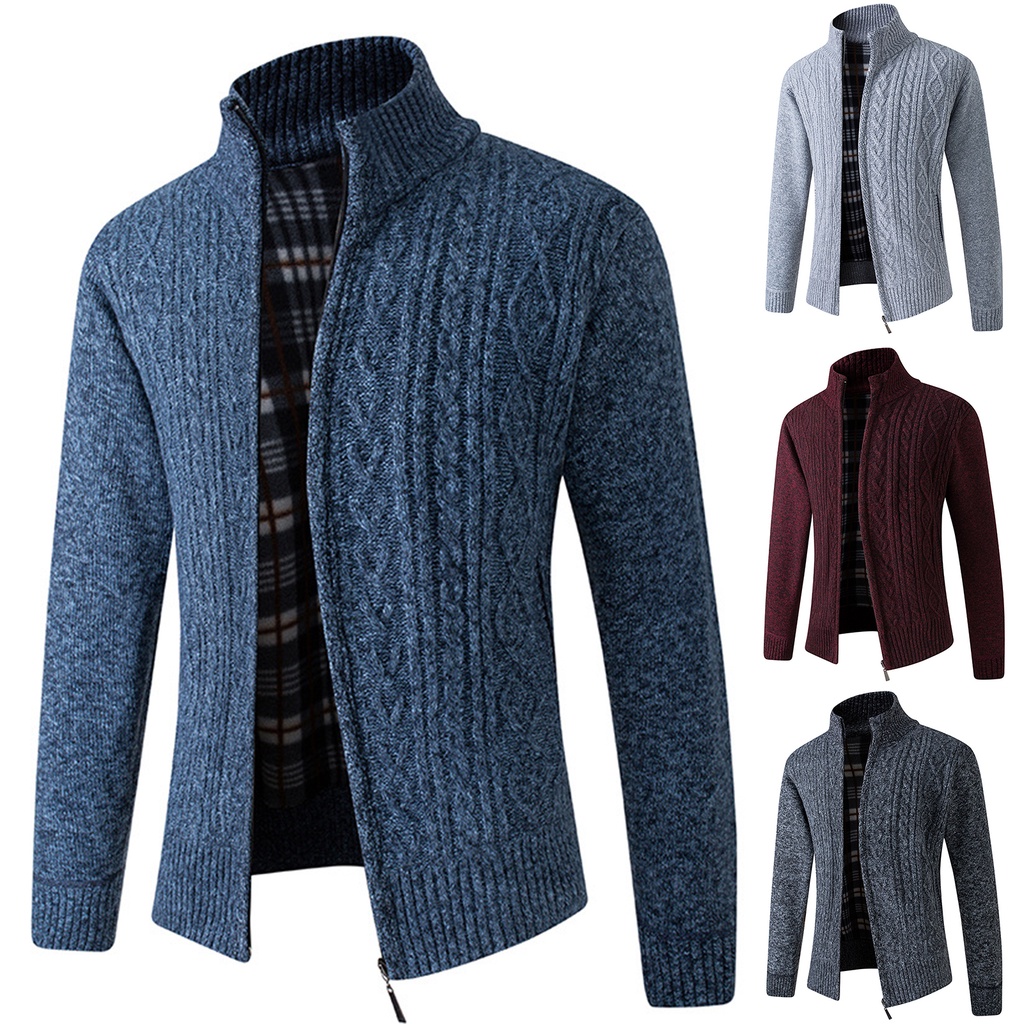 Sa-men Áo Khoác Cardigan Dệt Kim Cổ Đứng Siêu Dày Mặc Hàng Ngày