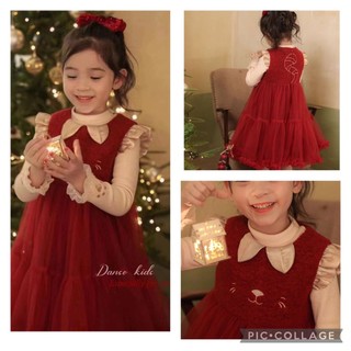 Váy dạ cho bé gái chân voan đỏ kèm áo be bên trong thời trang phong cách cho bé diện Noel diện Tết, Shopbena