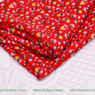 Vải Mango Tone Đỏ Bông Nhí Dễ Thương