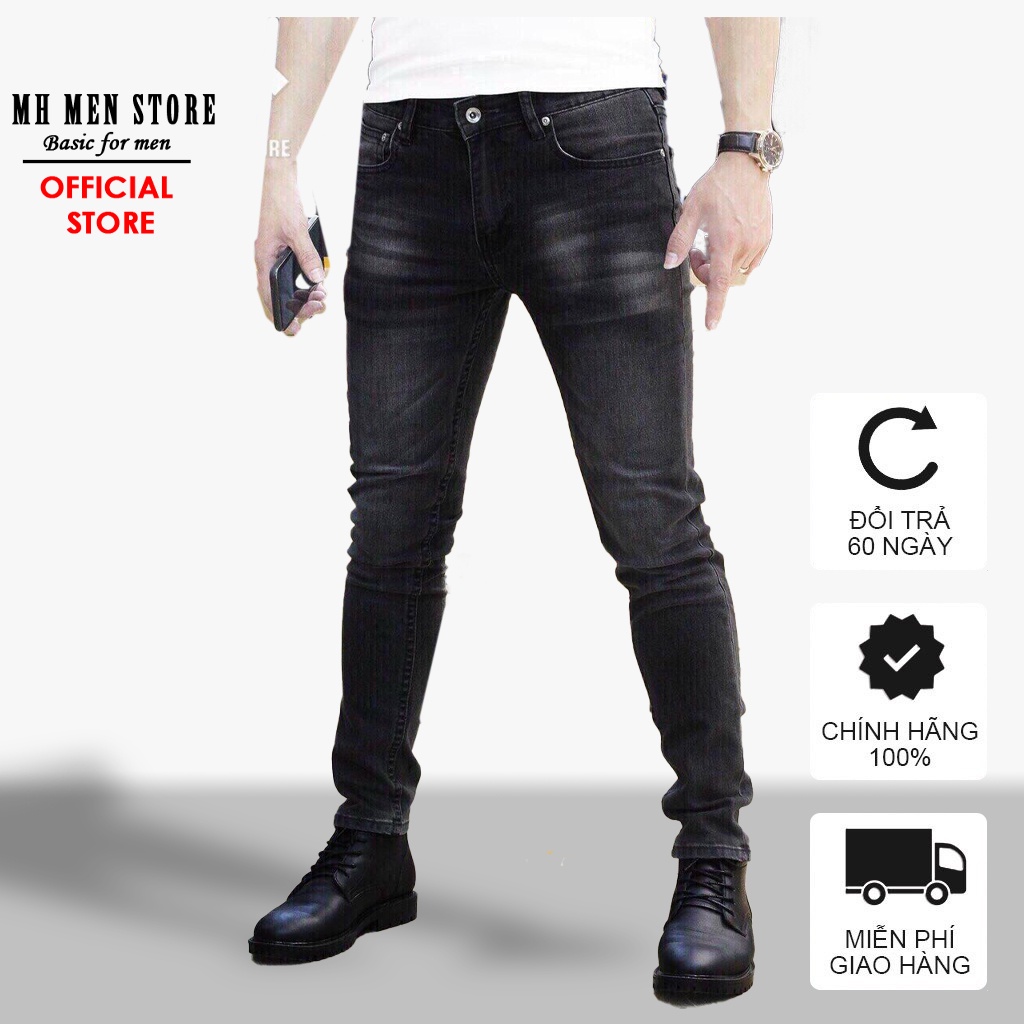 Quần jean nam MH MEN STORE co giãn 4 chiều,quần bò nam màu xanh trơn,form slim fit,ống côn phong cách