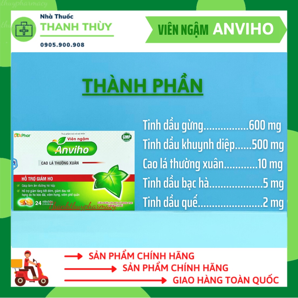 VIÊN NGẬM ANVIHO - Hỗ Trợ Giảm Ho Dùng Được Cho Phụ Nữ Mang Thai Và Cho Con Bú