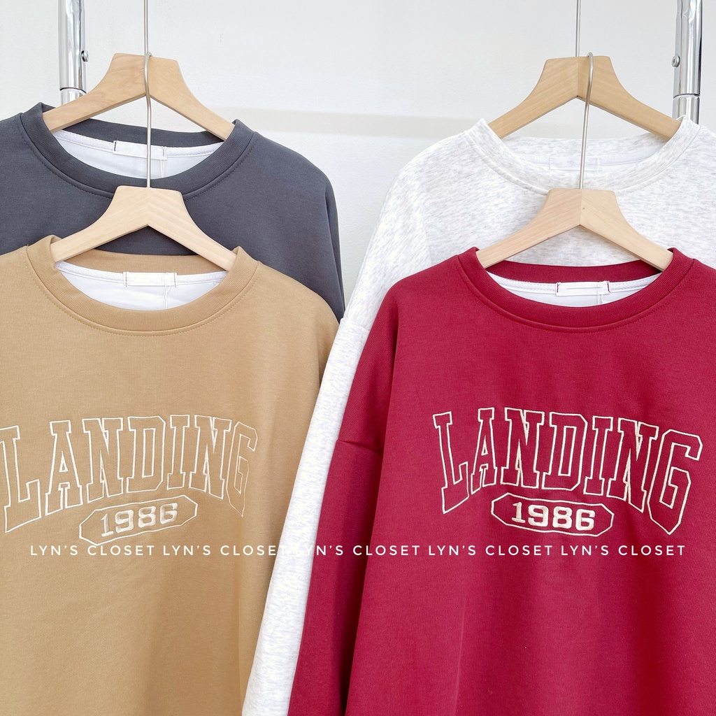 Áo sweater chữ LANDING 1986 freesize - Lyn's Closet