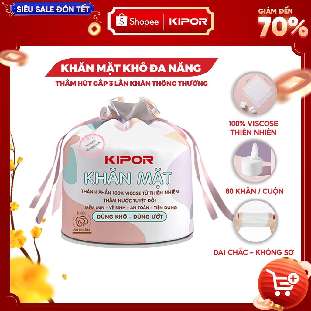 Khăn mặt khô KIPOR KP-DW150 dùng 1 lần lau khô, lau ướt - 80 khăn cuộn