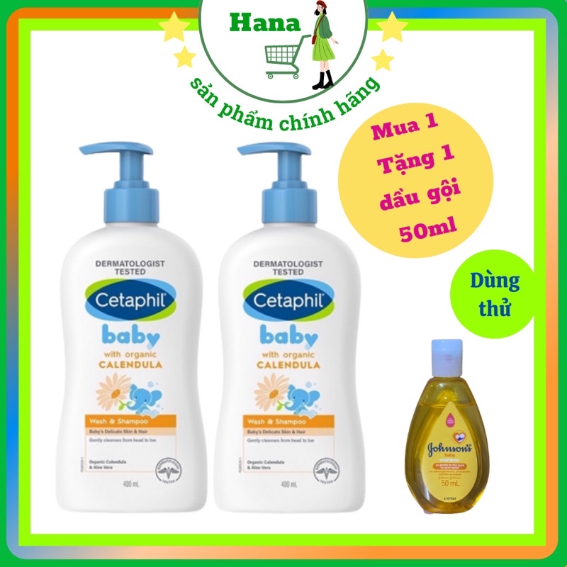 Sữa tắm gội Cetaphil baby Wash & Shampoo cho bé 400ml,hương hoa cúc dịu nhẹ cho bé sơ sinh