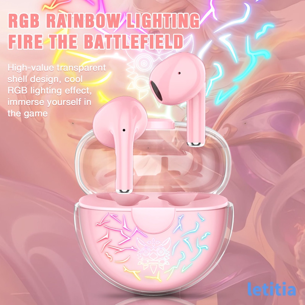 Tai Nghe Tương Thích Bluetooth Tai Nghe Không Dây TWS 5.0 Chống Nước Thể Thao Âm Nhạc HiFi Đèn Nứt Trong Suốt Giảm Tiếng Ồn Kèm Mic Cho iPhone, Xiaomi, Android [Letitia]