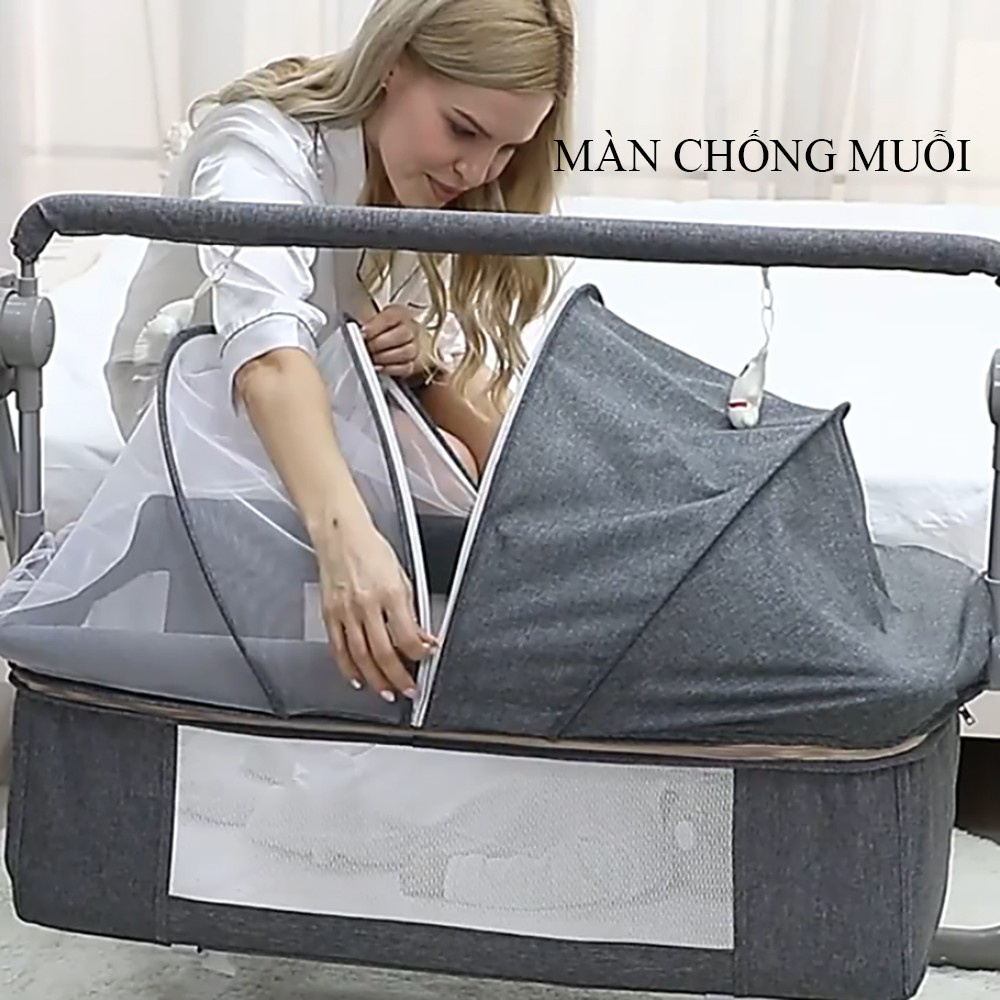 Nôi Điện Em Bé, Nội Điện Cho Bé Điều Khiển Từ Xa Có Bluetooth 106*62*80cm Kèm Màn Và Phát Nhạc
